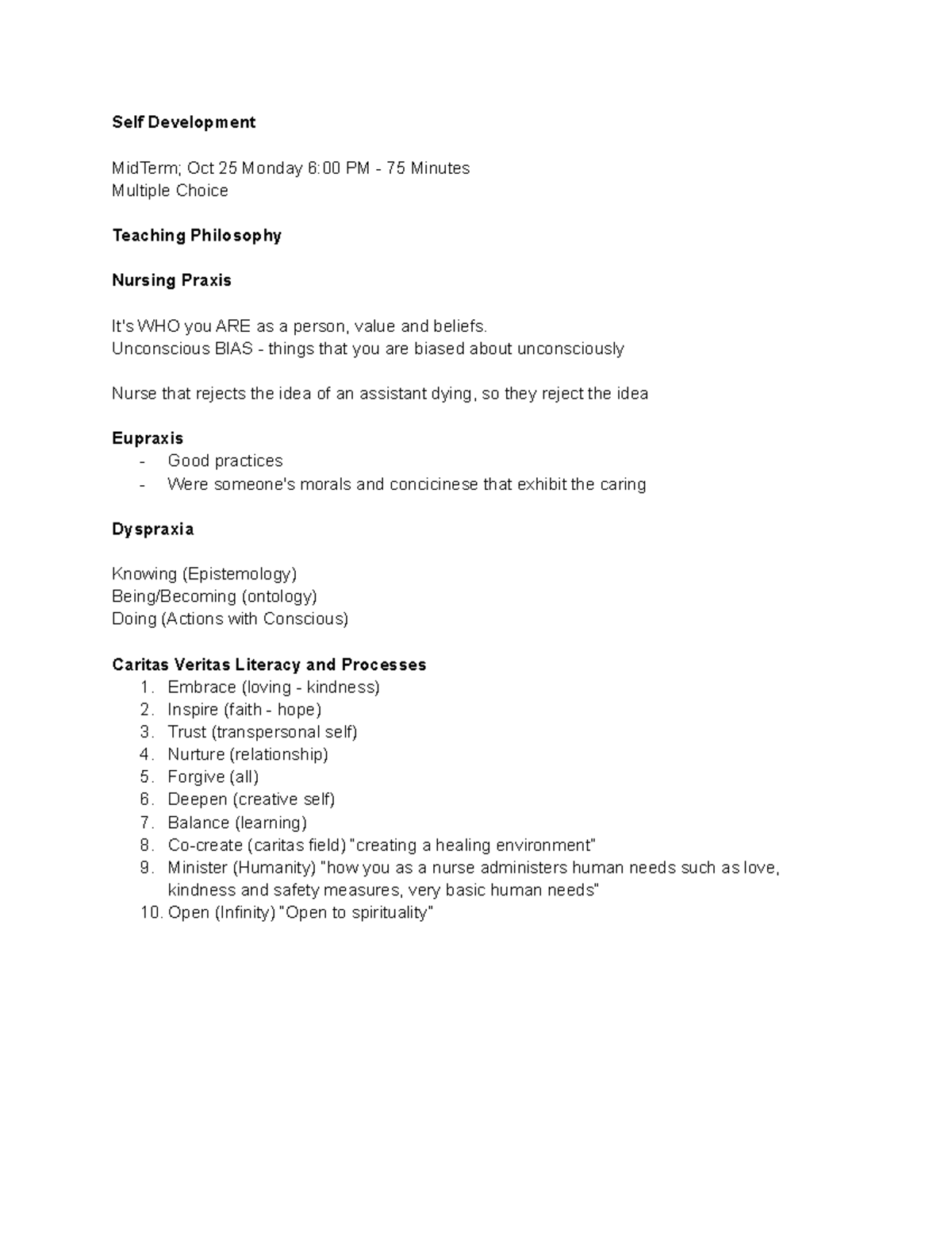 Self Development - notes - Self Development MidTerm; Oct 25 Monday 6:00 ...