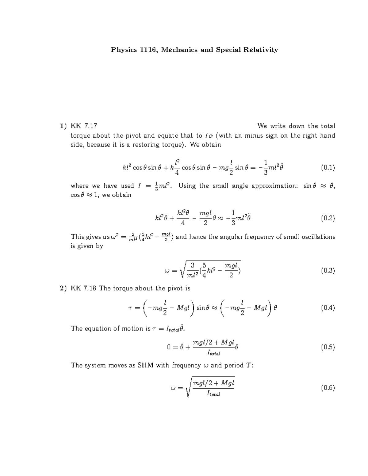 PS10 solutions - Physics 1116, Mechanics and Special Relativity Spring ...