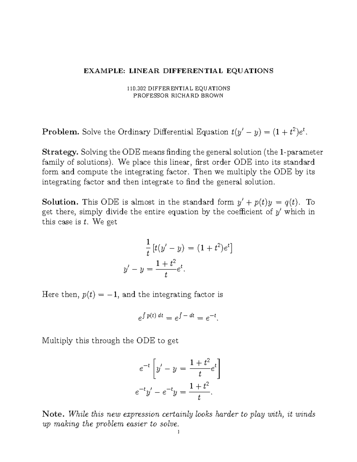 HW2 Linear ODE 1 - HW solutions - EXAMPLE: LINEAR DIFFERENTIAL ...