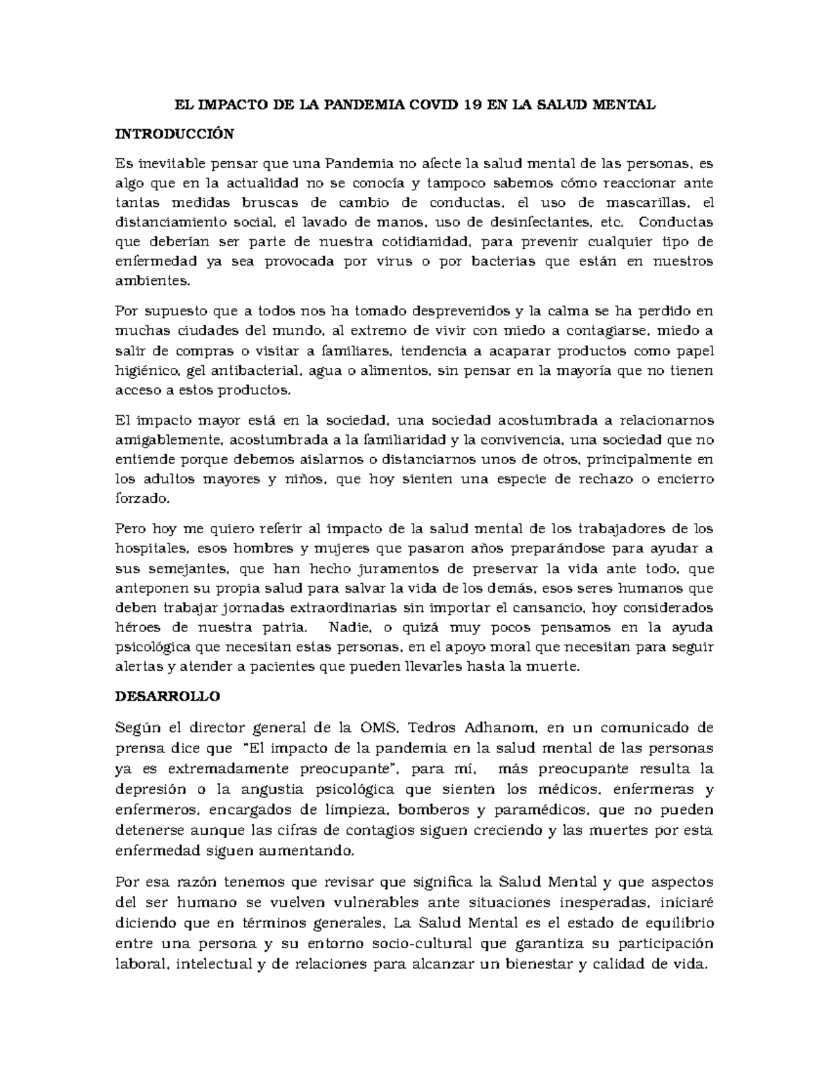 EL Impacto DE LA Pandemia Covid 19 EN LA Salud Mental - EL IMPACTO DE ...