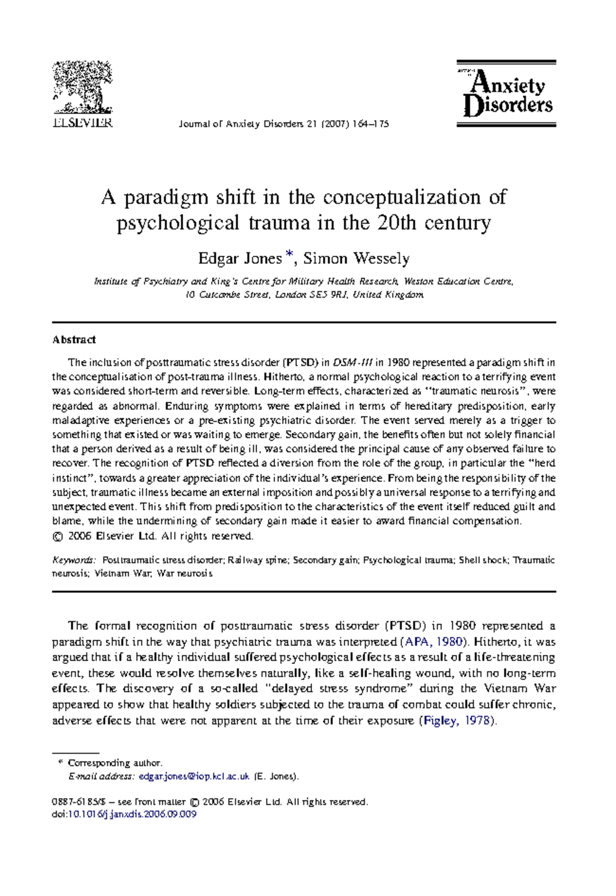 Psychological Trauma In 20th Century Psychology A Paradigm Shift In 