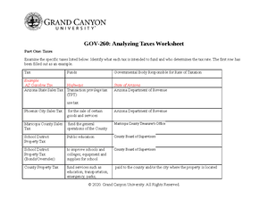 GOV-260-Analyzing Tax Worksheet - Analyzing Taxes Worksheet Part One: Taxes  Examine the specific - Studocu