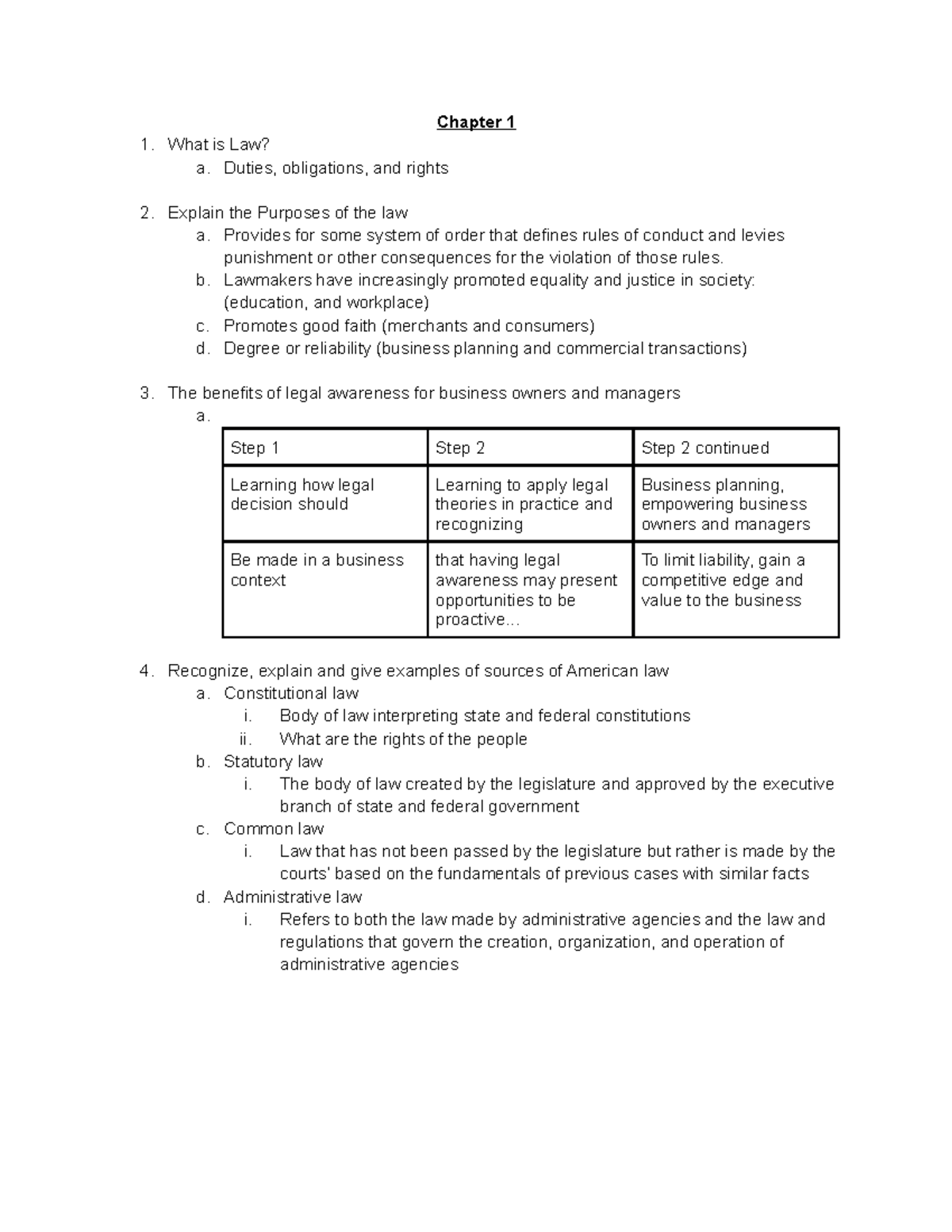 Managing in a Legal Environment Class Notes - Chapter 1 What is Law? a ...
