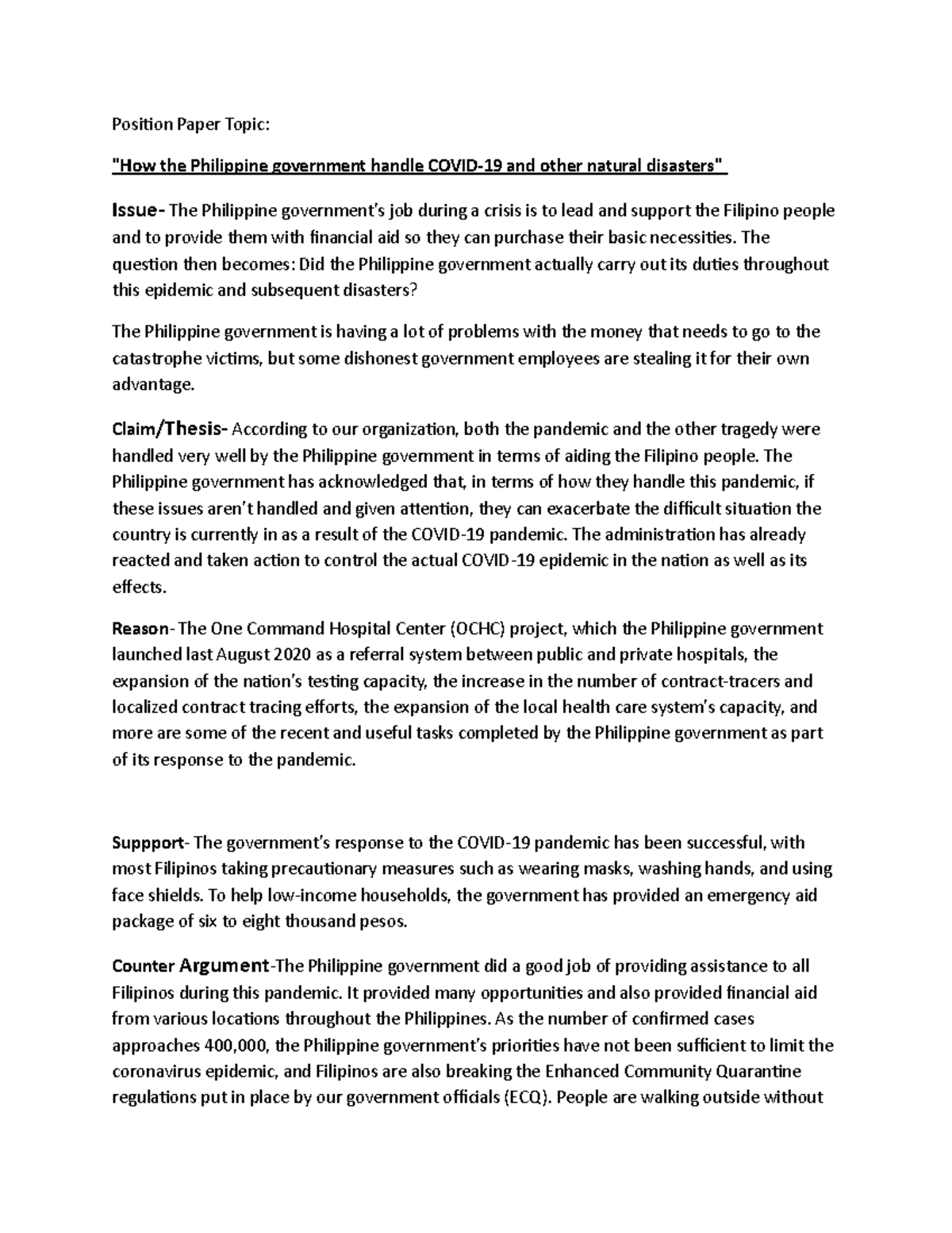 A1-G12-GAS-04 Position-Paper (1) - Position Paper Topic: 