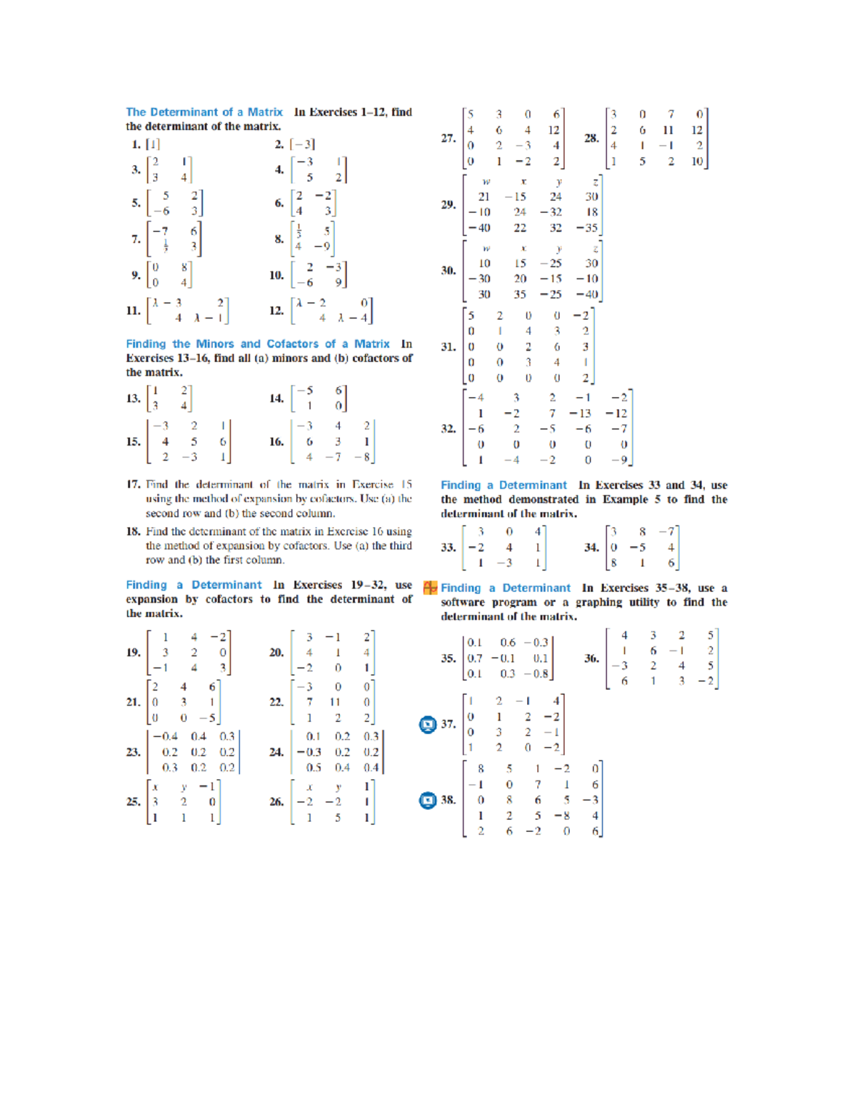 Exercises-C1 Matrix 1 3 The Determinant of a Matrix - Advanced math ...