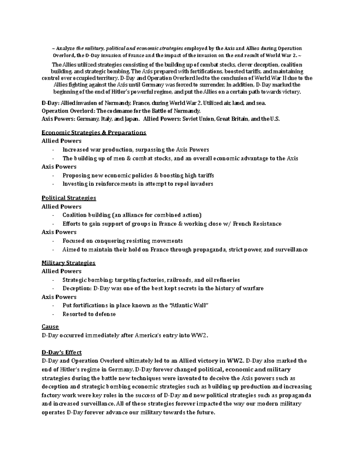 WW2 one Handout - ~ Analyze the military, political and economic ...