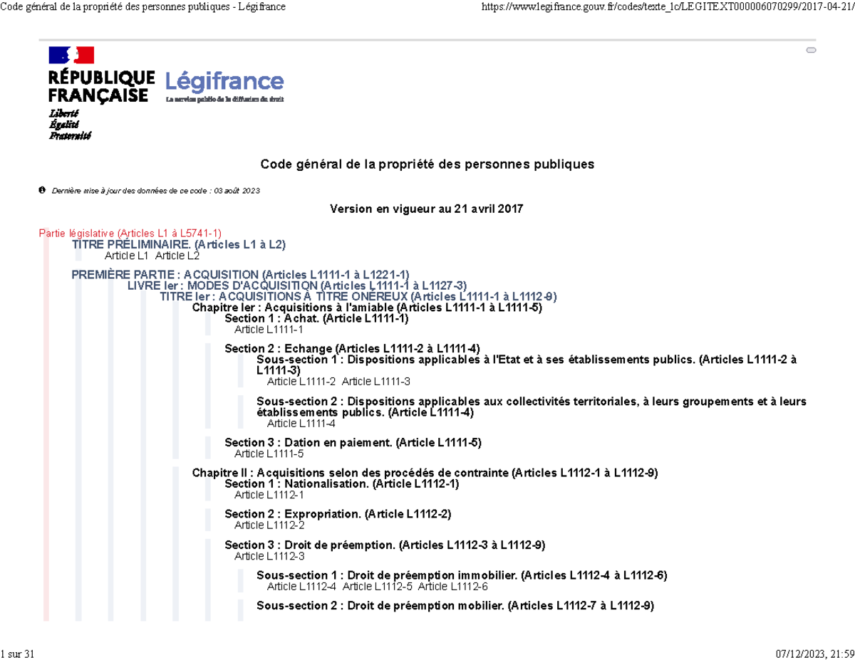 Code général de la propriété des personnes publiques - Code général de