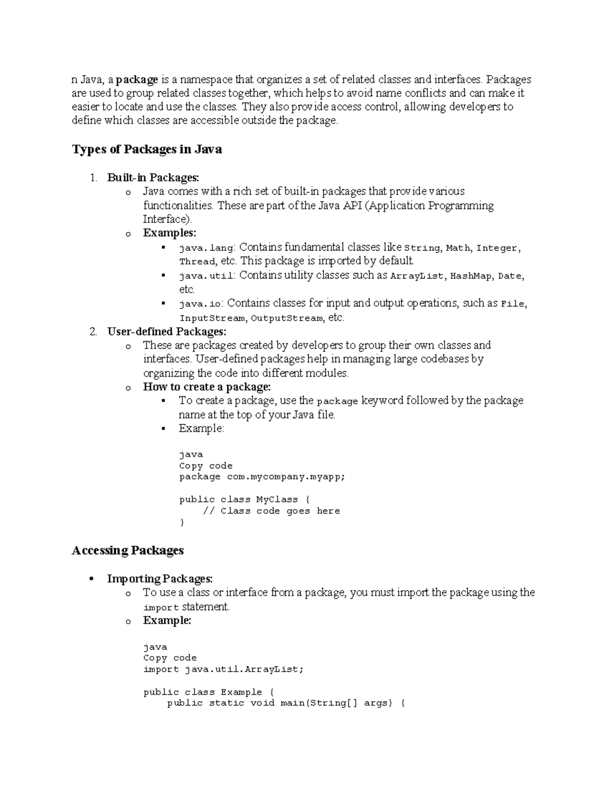 Pac - java key words - n Java, a package is a namespace that organizes ...