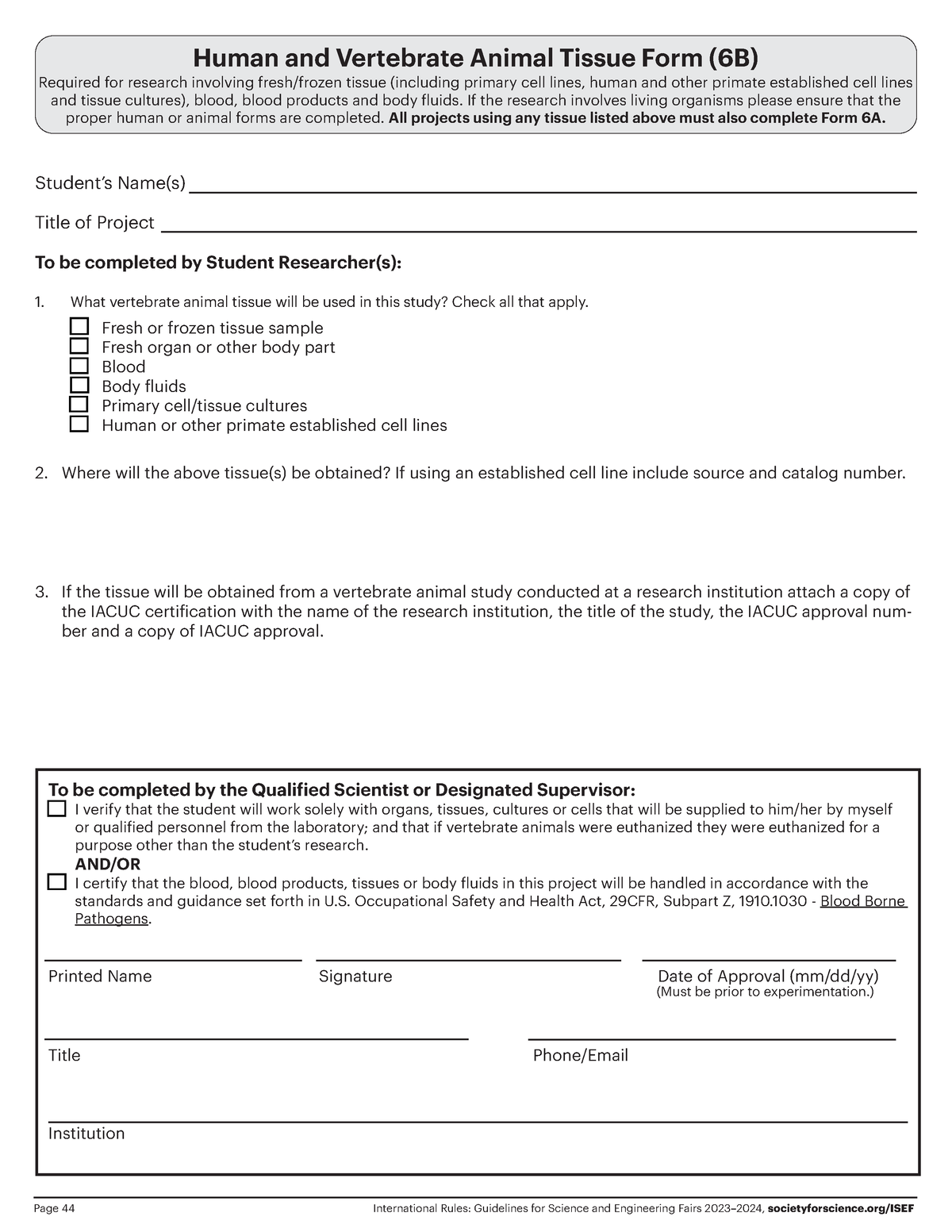 6B Human Vertebrate Animal Tissue - Page 44 International Rules ...