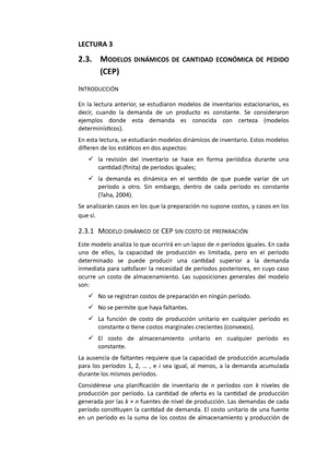 M1 L4 Modelos Dinámicos DE Cantidad Económica DE Pedido - LECTURA 3 2. MODELOS  DINÁMICOS DE CANTIDAD - Studocu