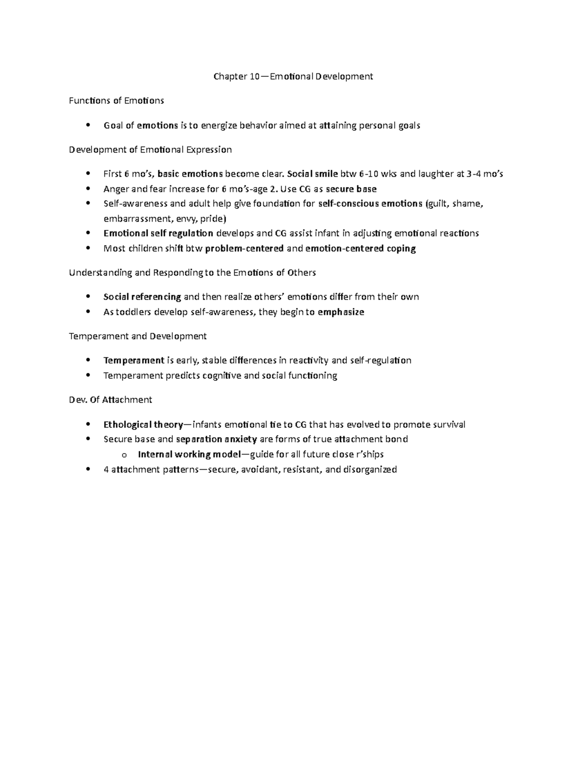 Chapter 10 Summary - notes - Chapter 10—Emotional Development Functions ...