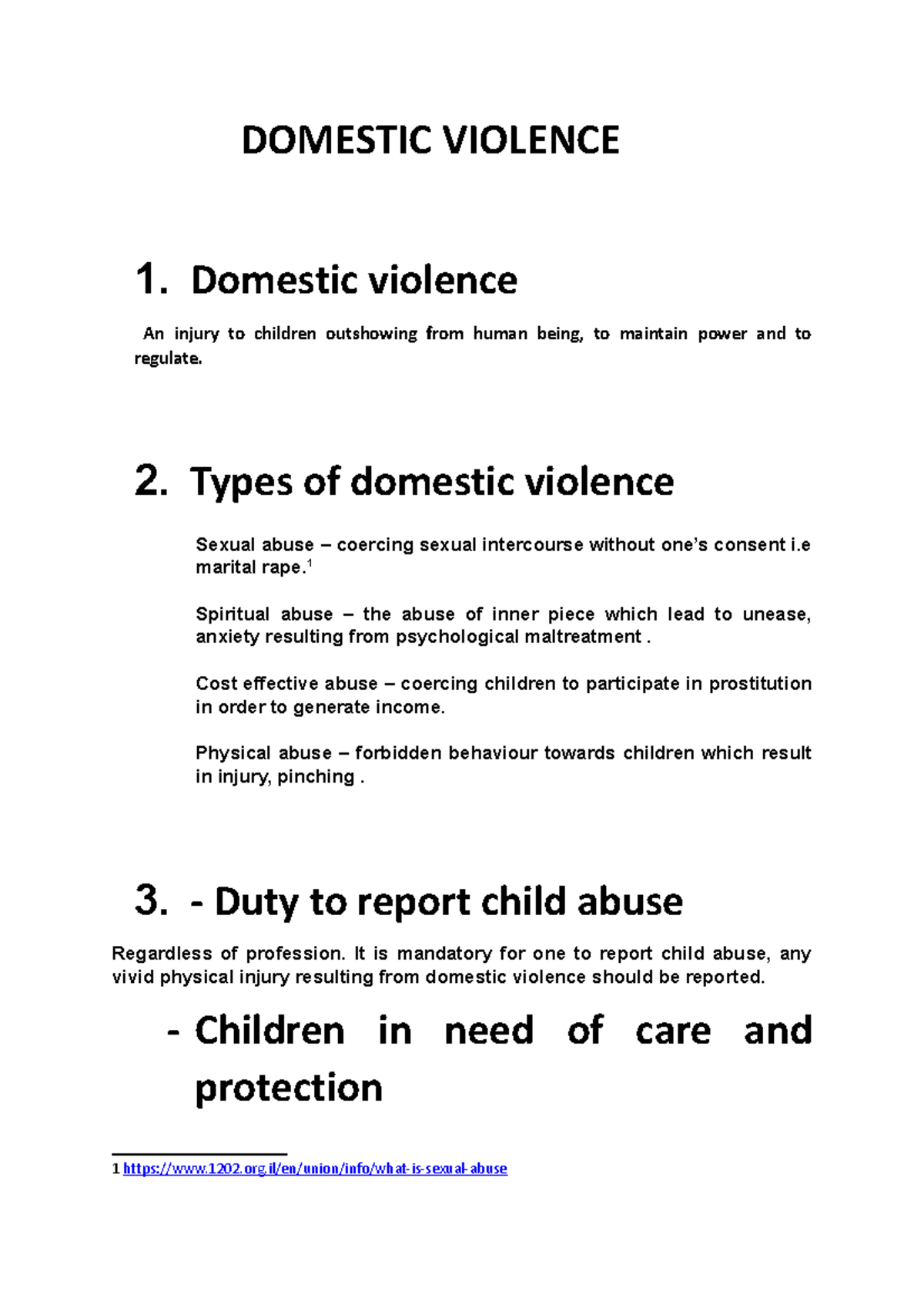 DV - hfg - DOMESTIC VIOLENCE 1. Domestic violence An injury to children ...