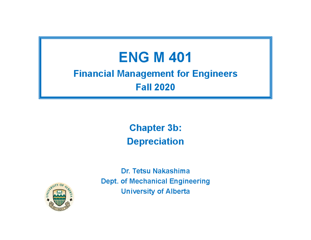 3b Depreciation - Lecture Notes 3 - ENG M 401 Financial Management For ...