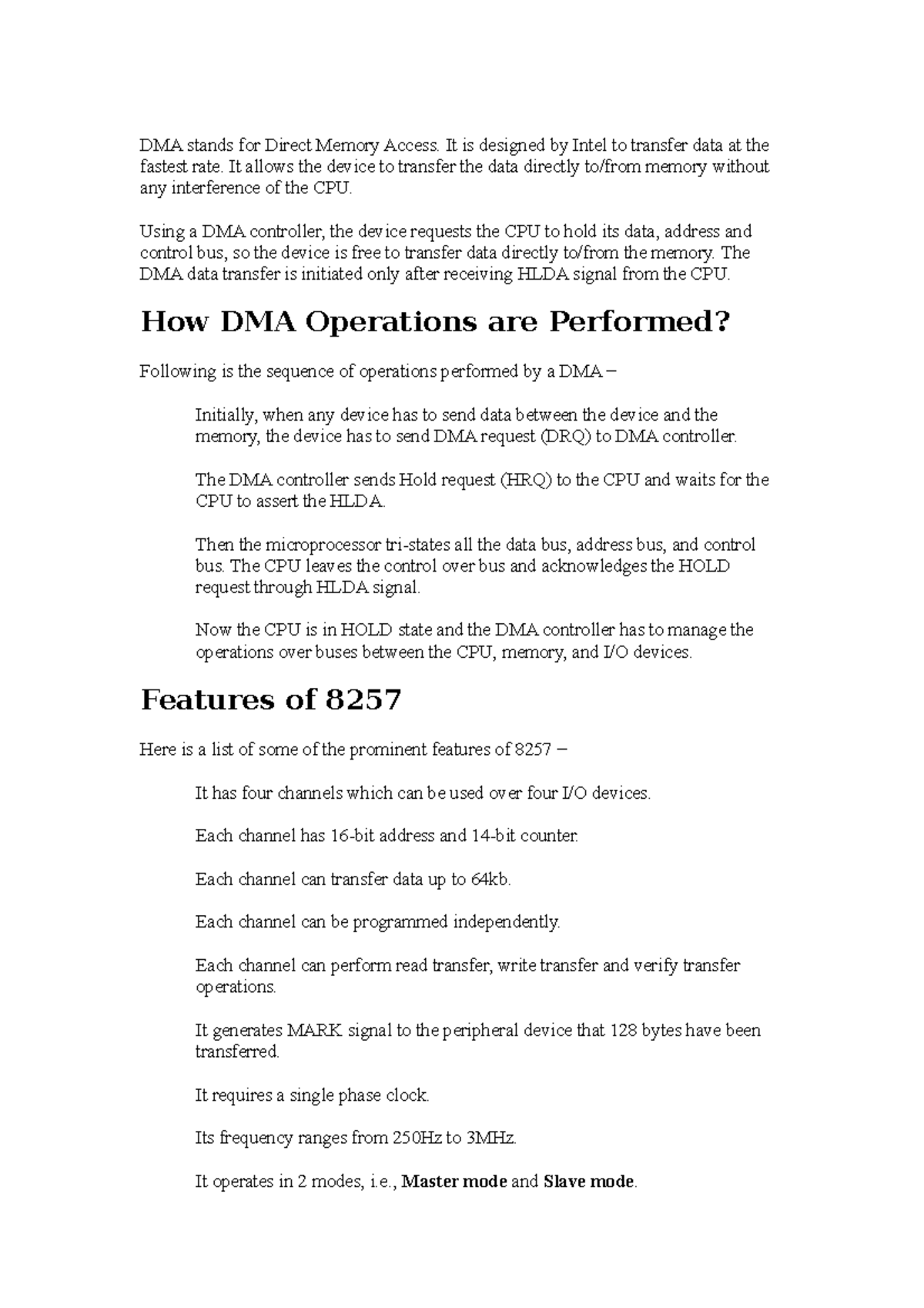 Microprocessor - DMA stands for Direct Memory Access. It is designed by ...