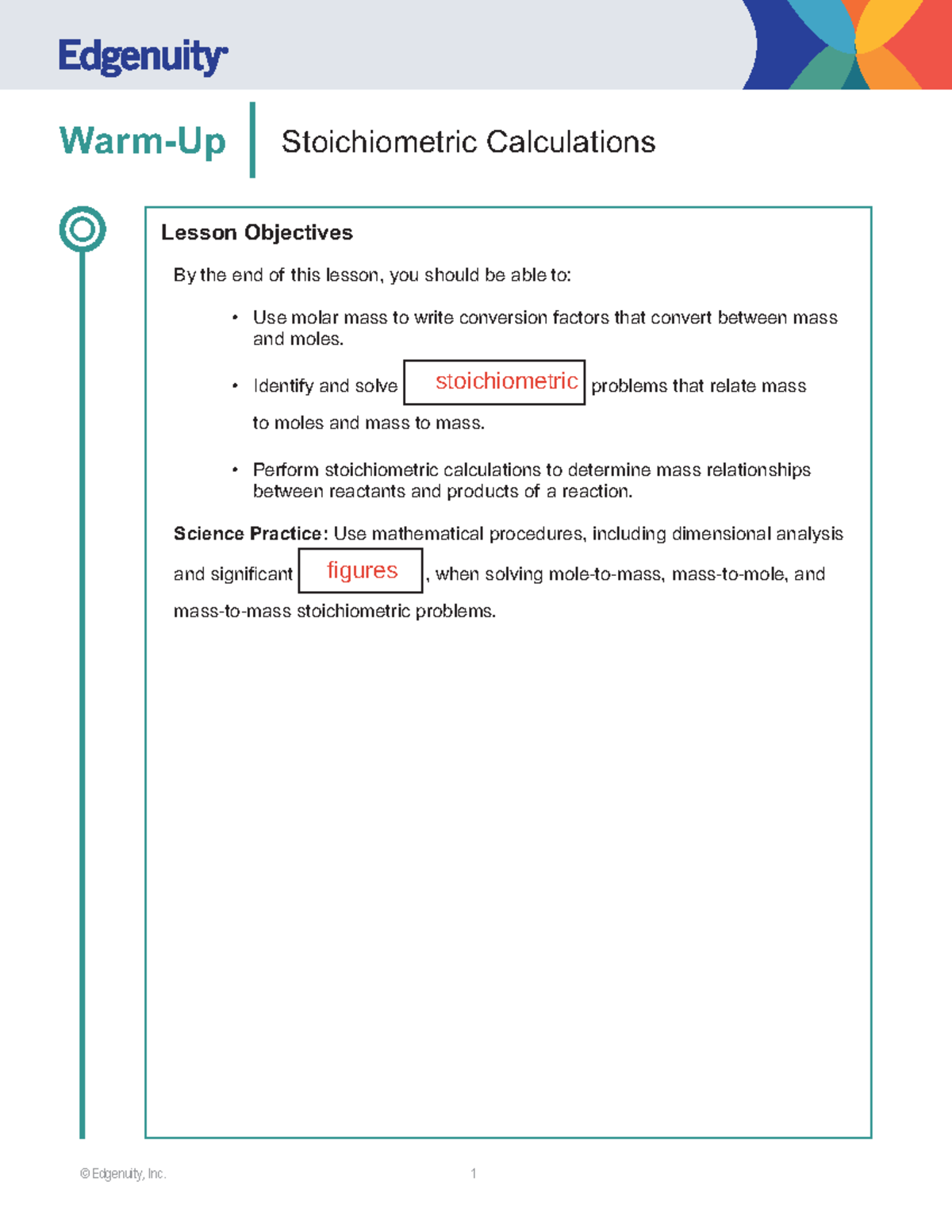 Stoichiometric Calculations - Warm-Up Stoichiometric Calculations ...