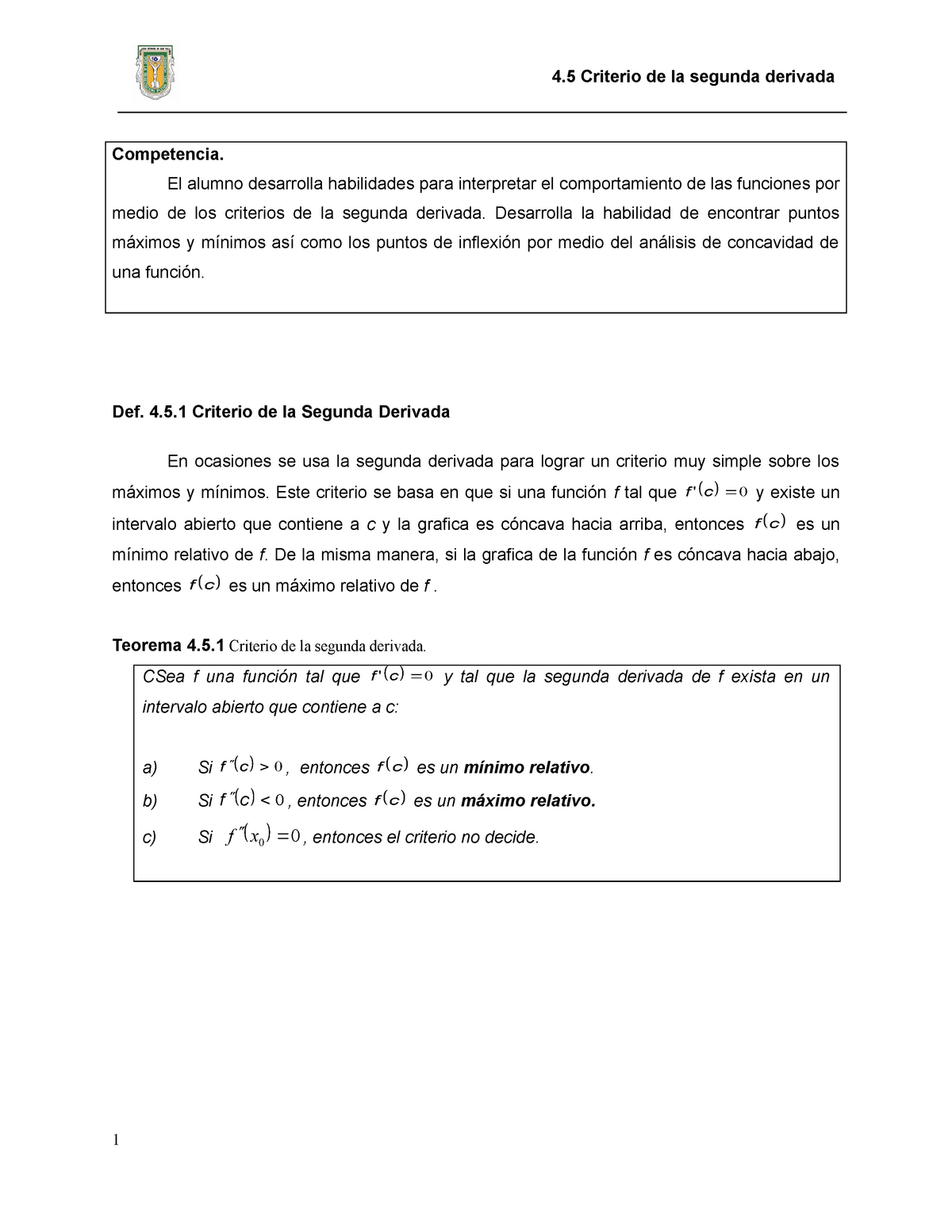  Criterio de la segunda derivada (Apunte final) - 4 Criterio de la segunda  derivada Competencia. - Studocu