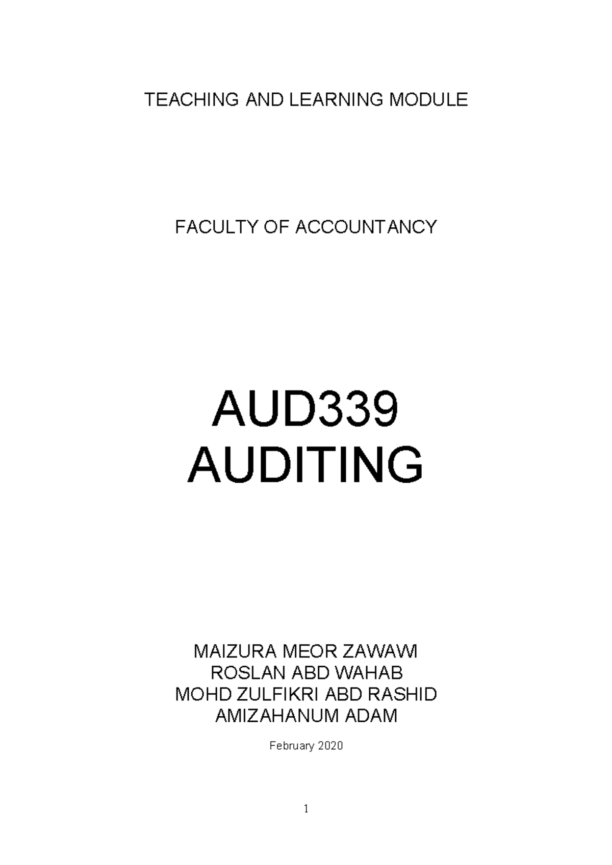 AUD339 Workbook For Student TEACHING AND LEARNING MODULE FACULTY OF 