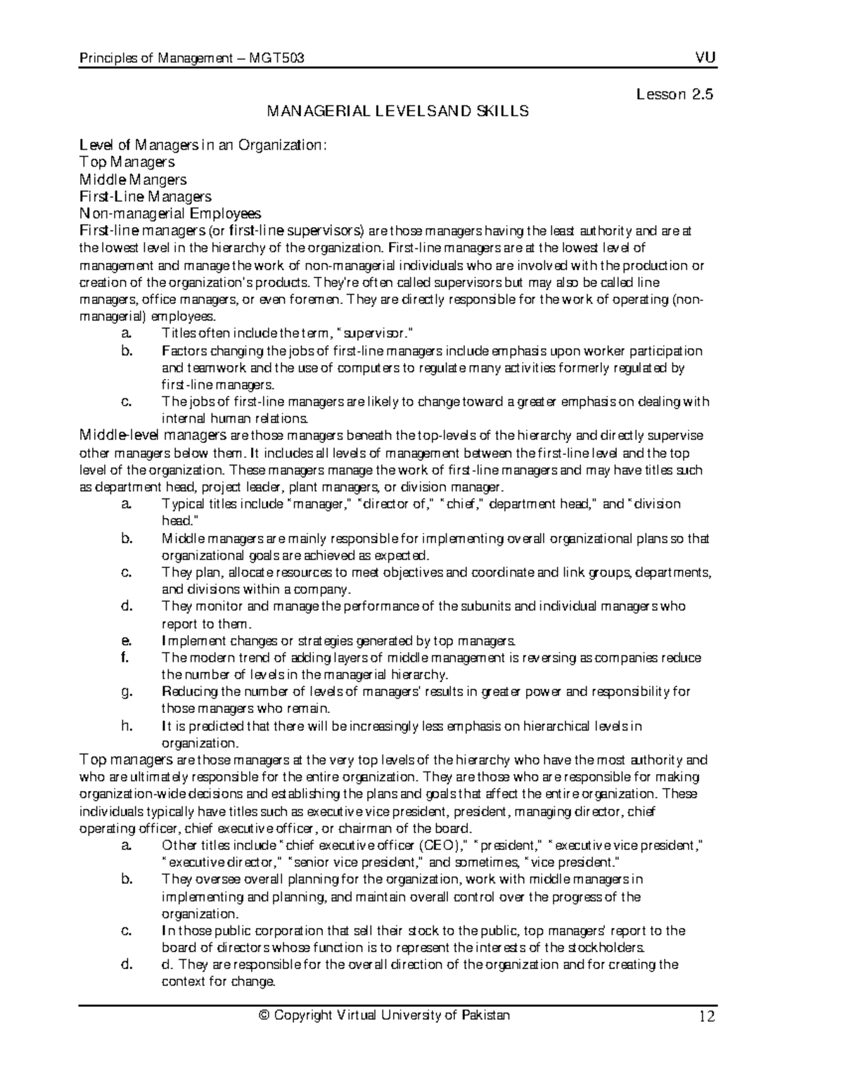 Handout 05 - uuinio - Principles of Management – MGT503 VU © Copyright ...