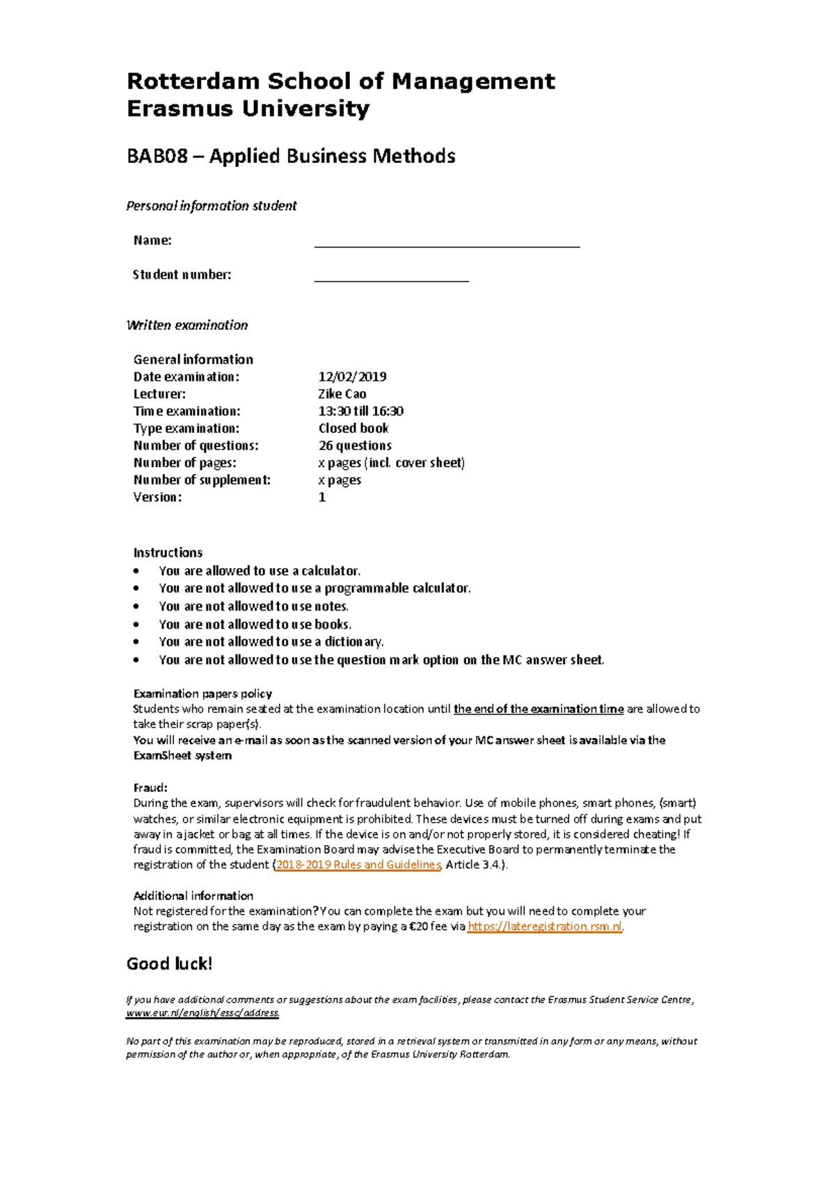 Examen 1 12 February 2019 Questions And Answers Studocu