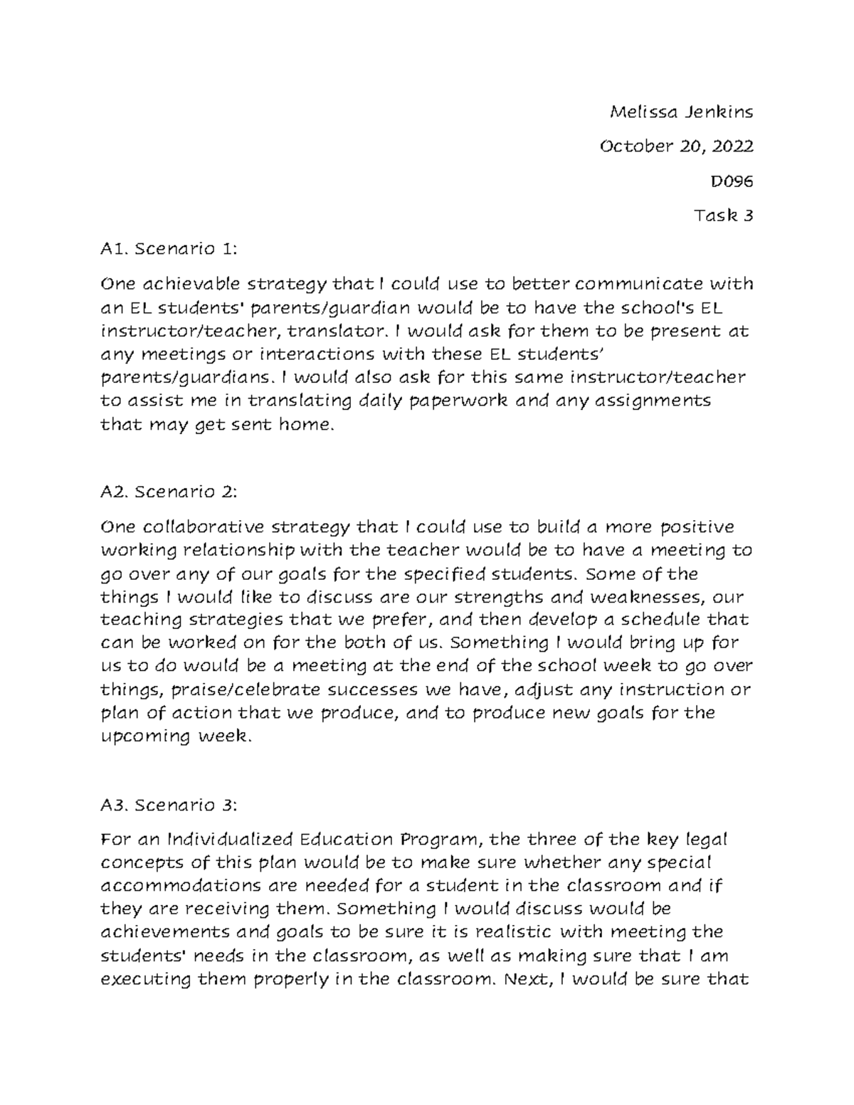 Task 3 - written task - Melissa Jenkins October 20, 2022 D Task 3 A1 ...