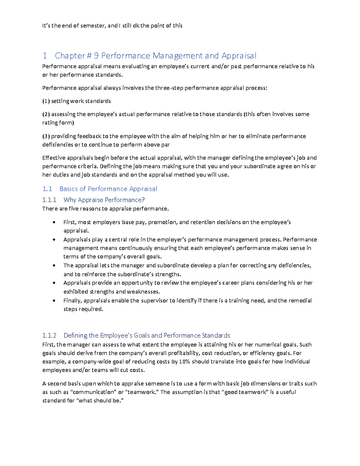 HRM Notes - 1 Chapter # 9 Performance Management and Appraisal ...