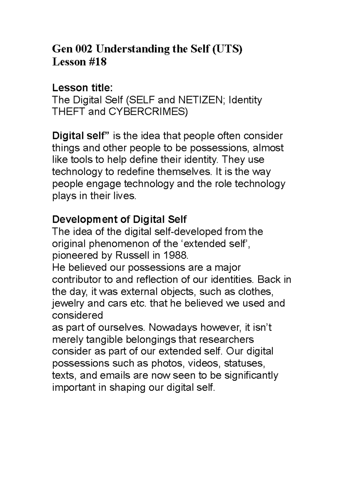 Gen 002 understanding the self 18 gen 002 understanding the self uts