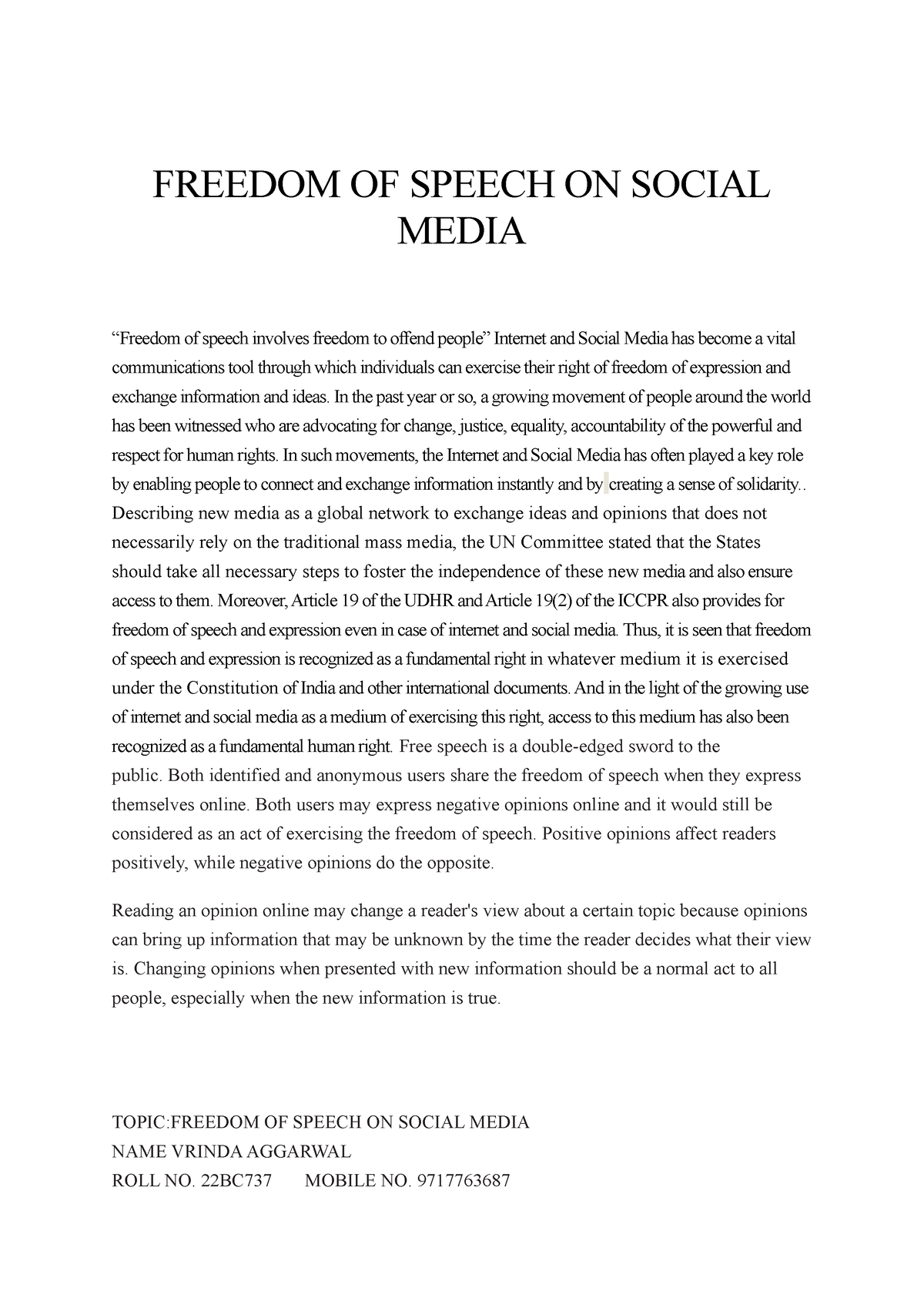 arguments against freedom of speech on social media