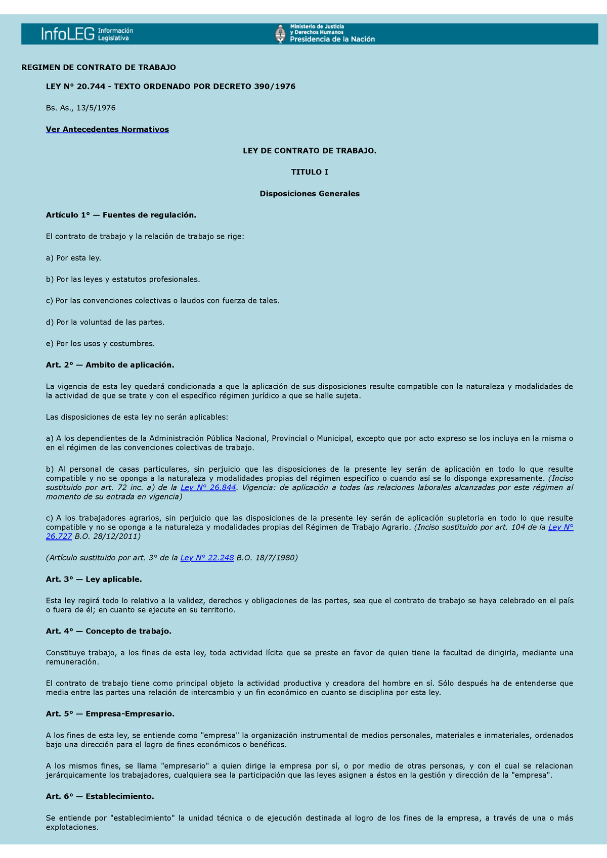 LEY DE Contrato DE Trabajo - REGIMEN DE CONTRATO DE TRABAJO LEY N° 20 ...