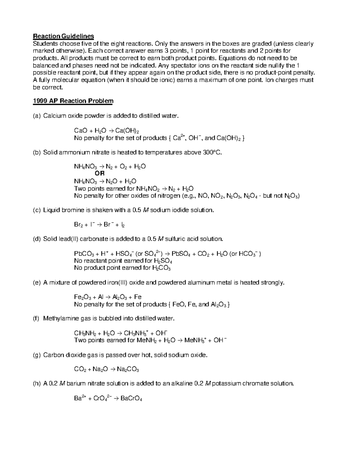 APreactions - Chemical Reactions - Reaction Guidelines Students choose ...