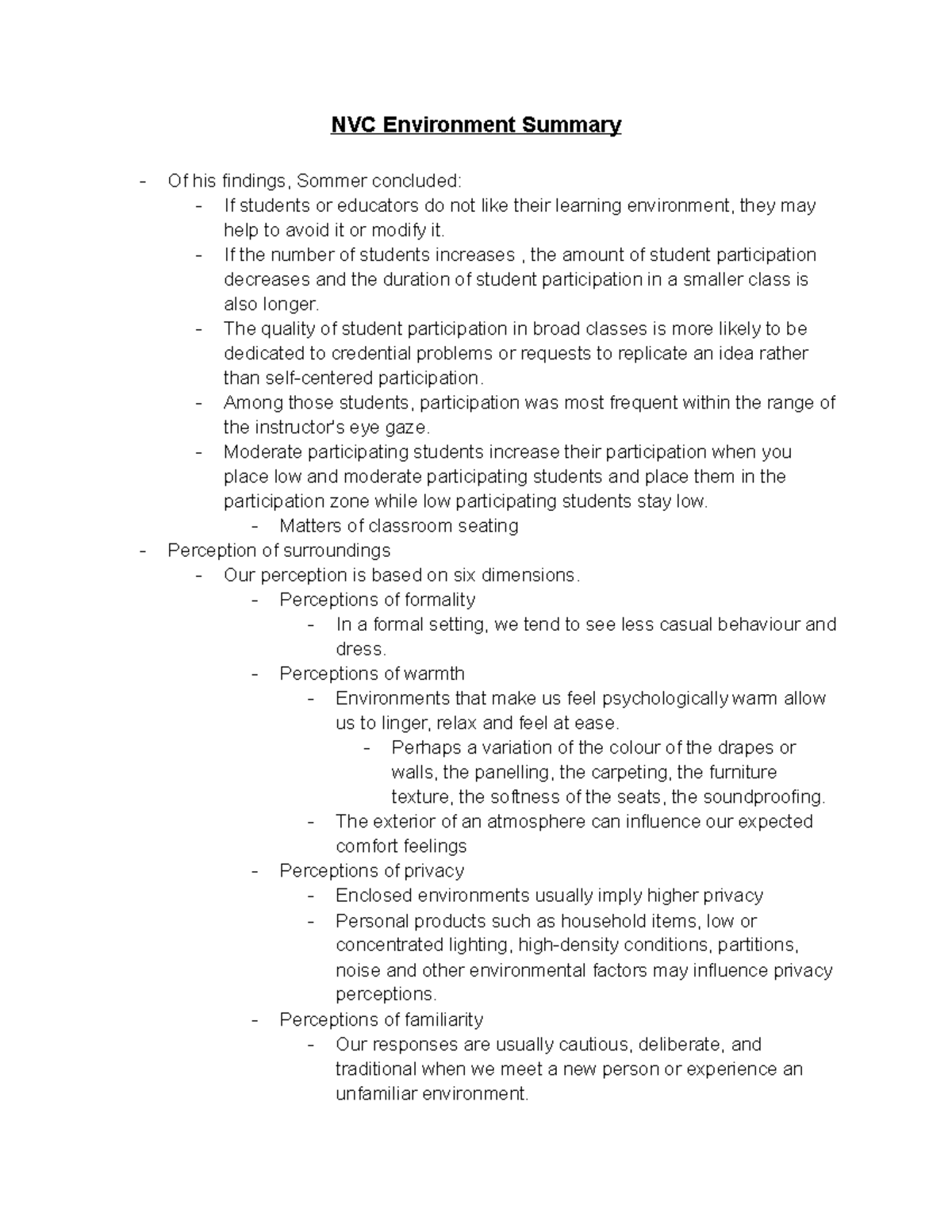 NVC environment summary - NVC Environment Summary Of his findings ...