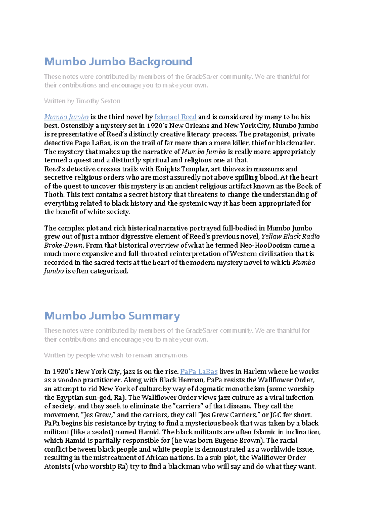 Mumbo Jumbo Notes - Mumbo Jumbo Background ####### These notes were ...