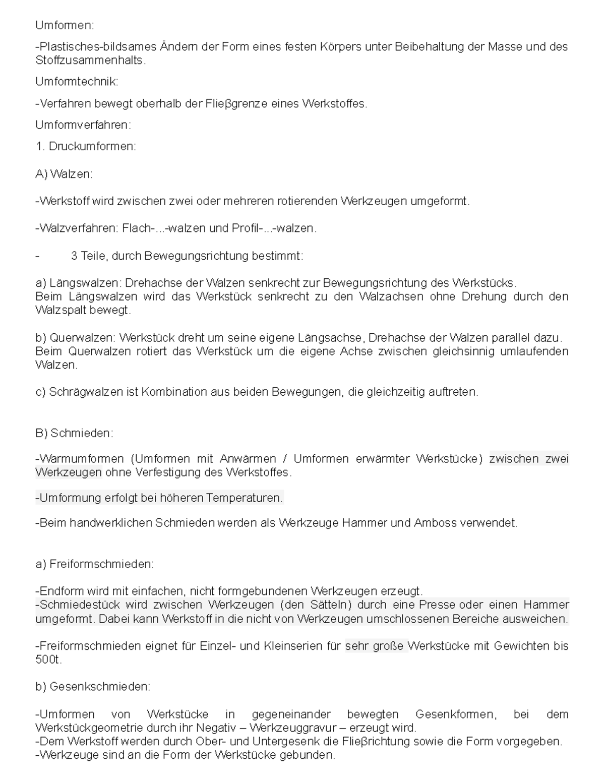 Umformen - Umformen: -Plastisches-bildsames Ändern der Form eines ...