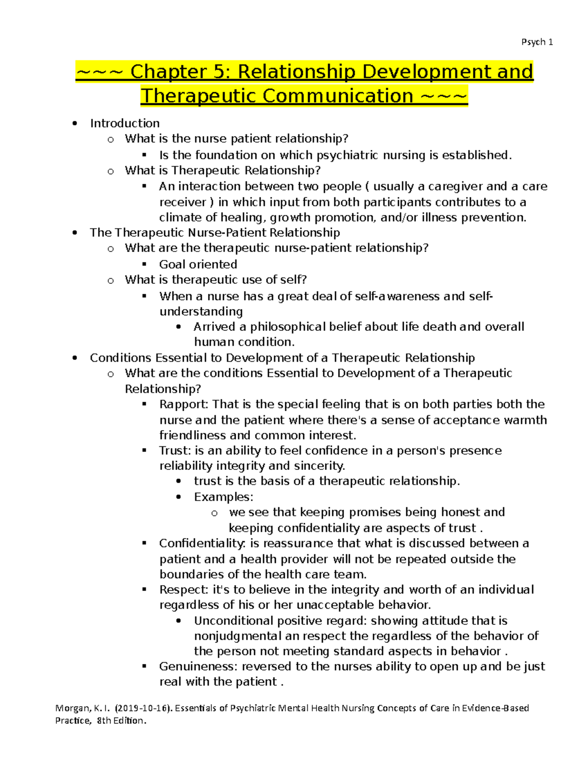 Chapter 5 Relationship Development And Therapeutic Communication - O ...