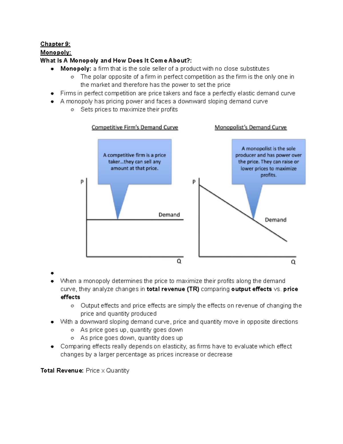 Economics Unit 9 Monopoly Notes - Chapter 9: Monopoly: What Is A ...