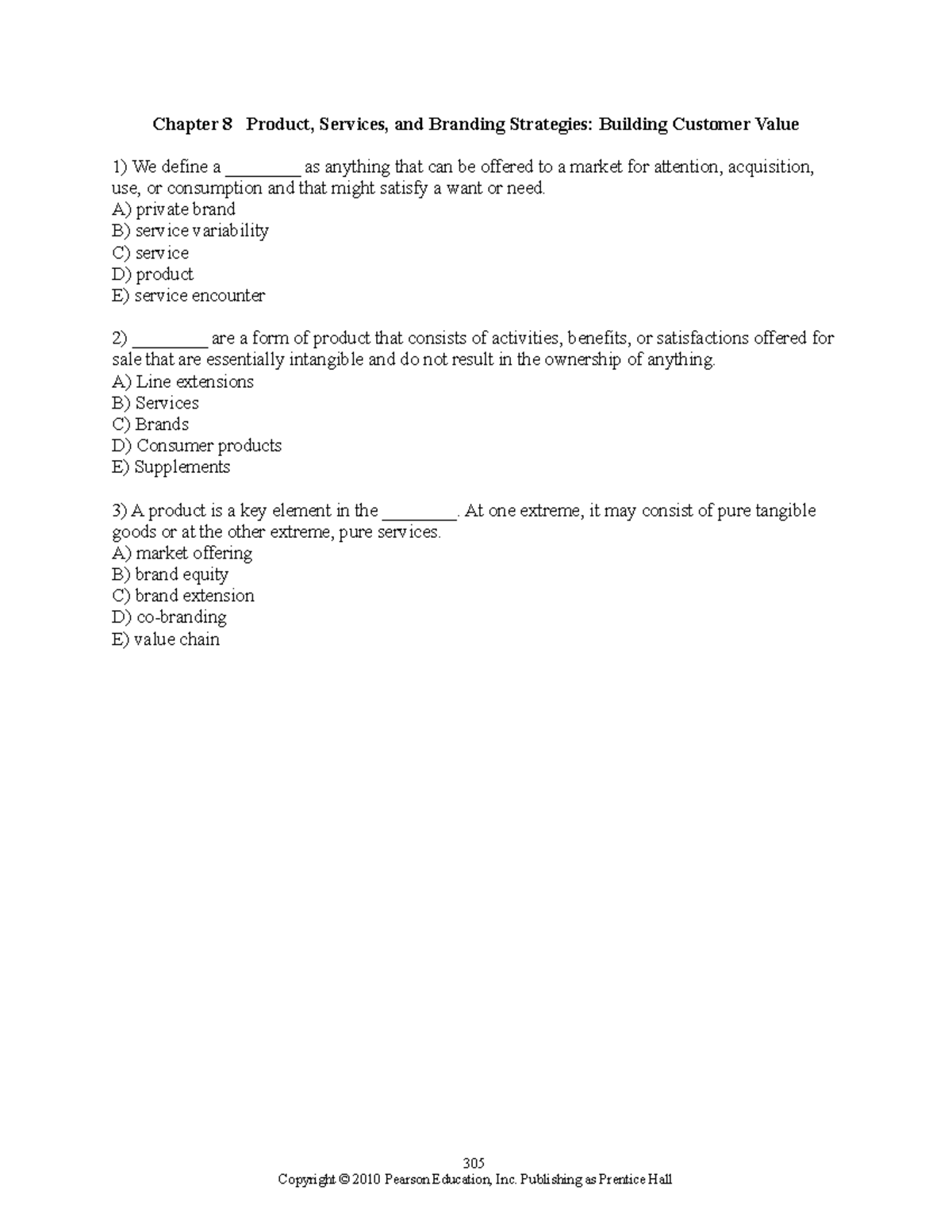 Chapter 8 MCQs final Chapter 8 Product, Services, and Branding Strategies Building Customer
