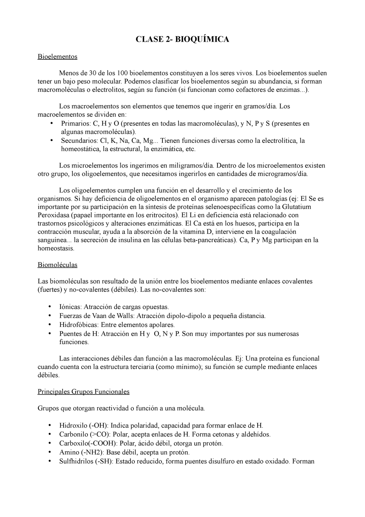 Clase 2 Bioquimica 06 Upo Clase Bioqu Mica Bioelementos Menos De 30 De Studocu