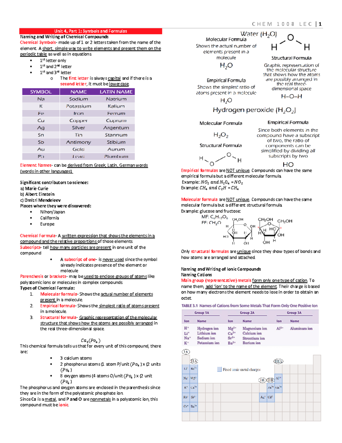 Chemistry- Midterms- Finalized - Unit 4, Part 1: Symbols And Formulas 