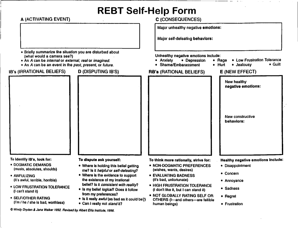 REBT Self-Help Form - Psychology Counseling - Studocu