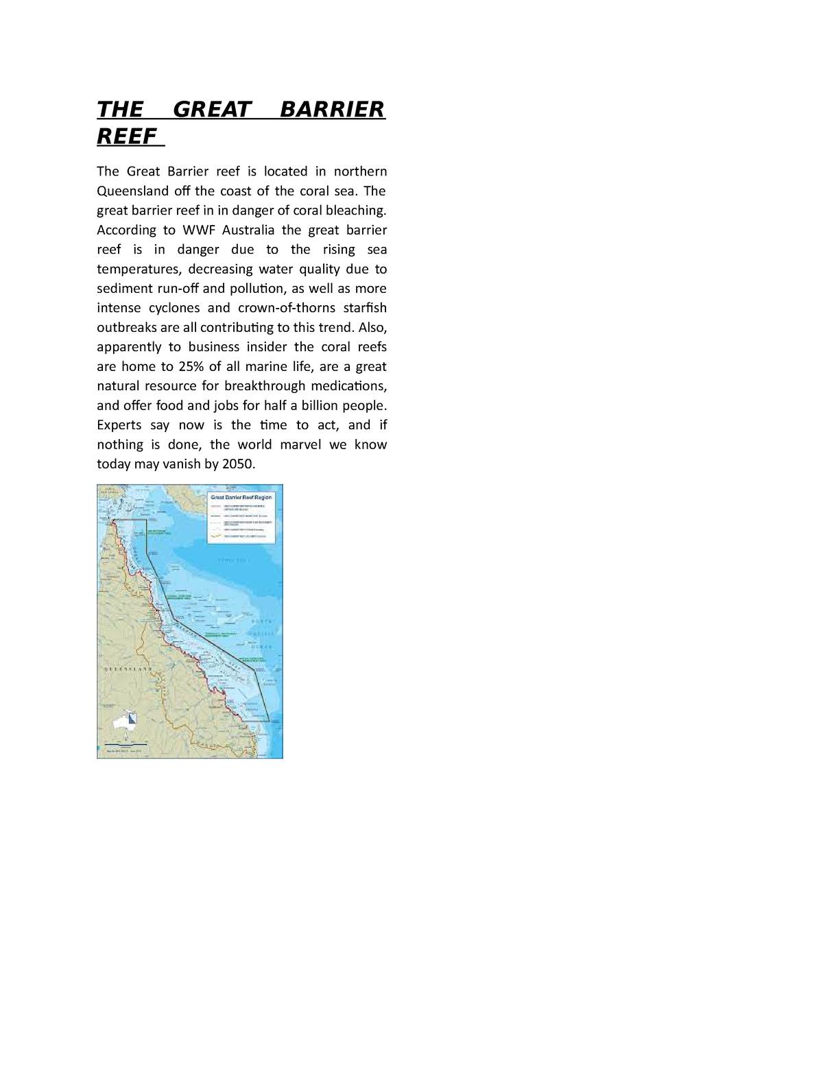 The Great Barrier Reef - EXAMPLE - THE GREAT BARRIER REEF The Great ...