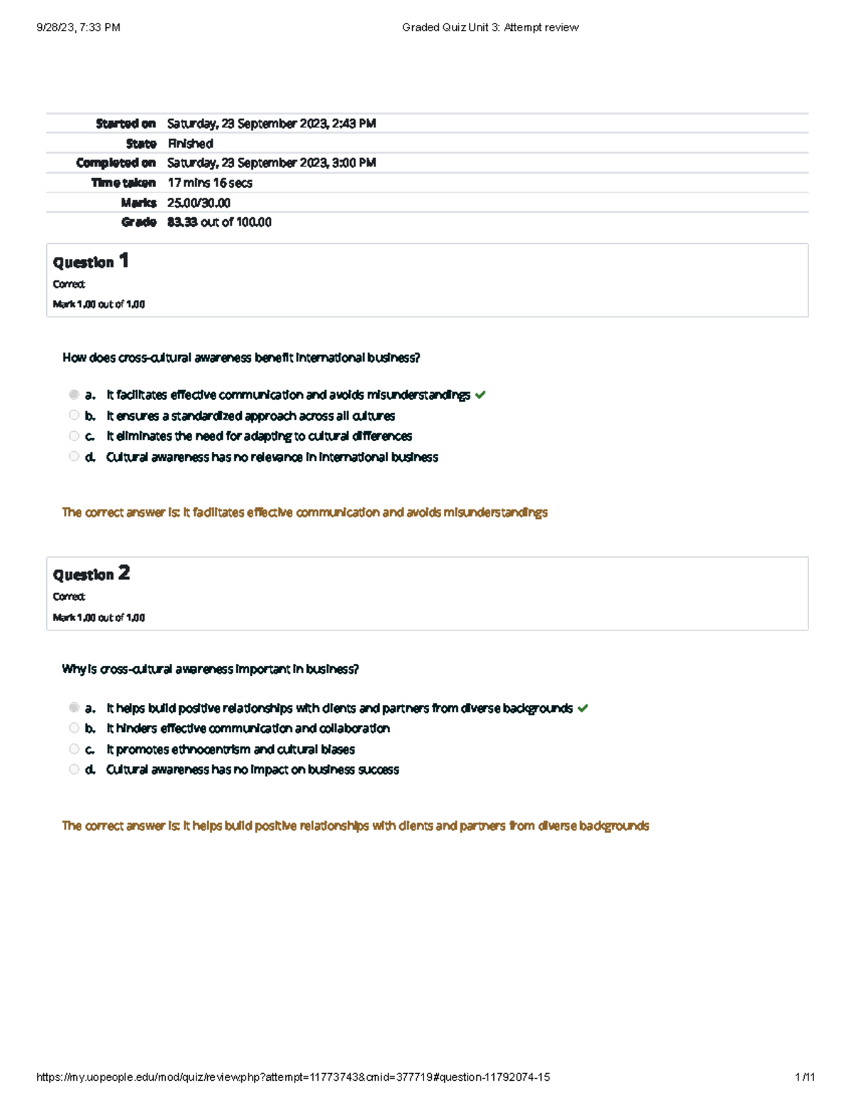 BUS 2207 Graded Quiz Unit 3 Attempt review - Started on Saturday, 23 ...