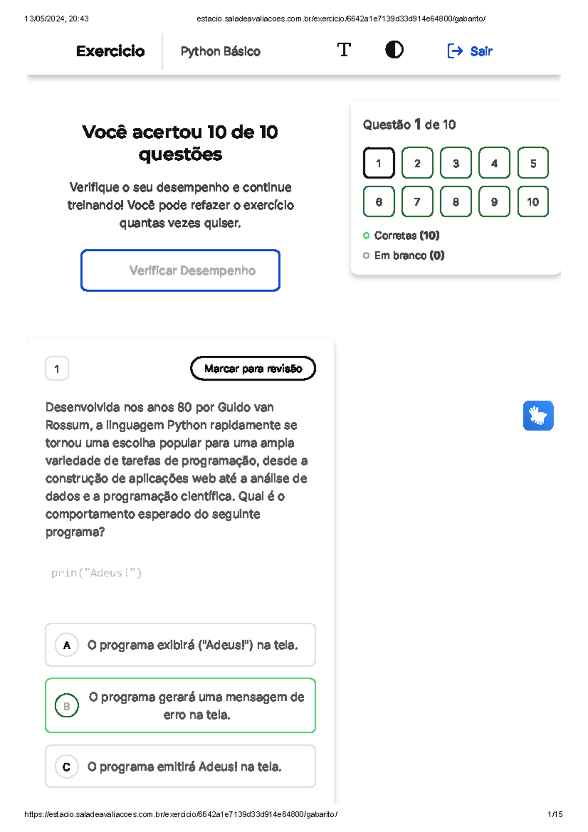 Simulado - Paradigmas DA Linguagem Python - Você acertou questões 10 de ...