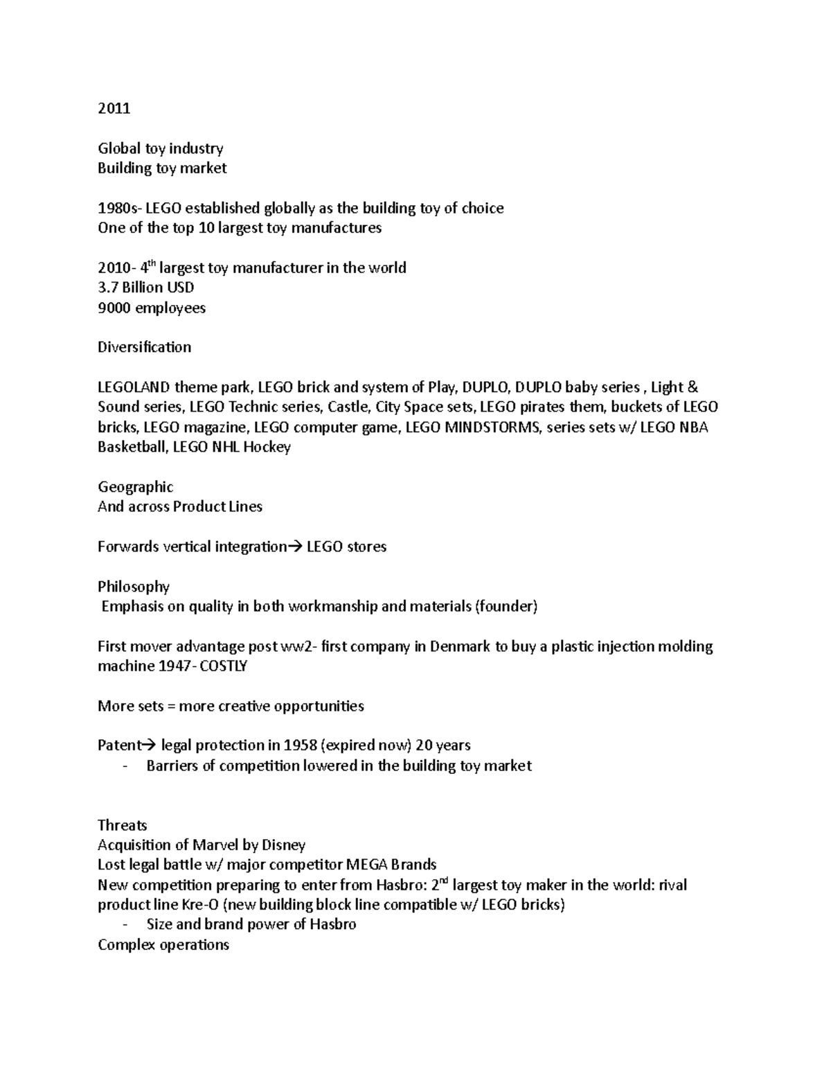 LEGO case - Analysis and Recommendations - 2011 Global toy industry ...