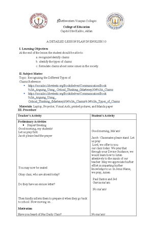 TOS- Practicum - Tos - Table of Specification Summative Assessment in ...