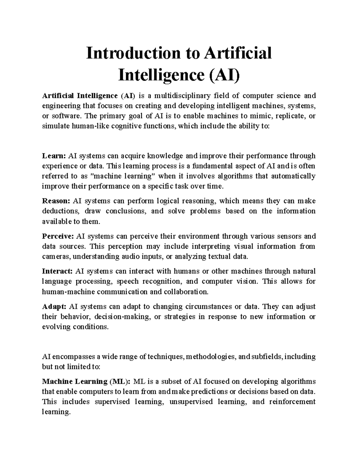 1 Introduction to AI - Introduction to Artificial Intelligence (AI ...