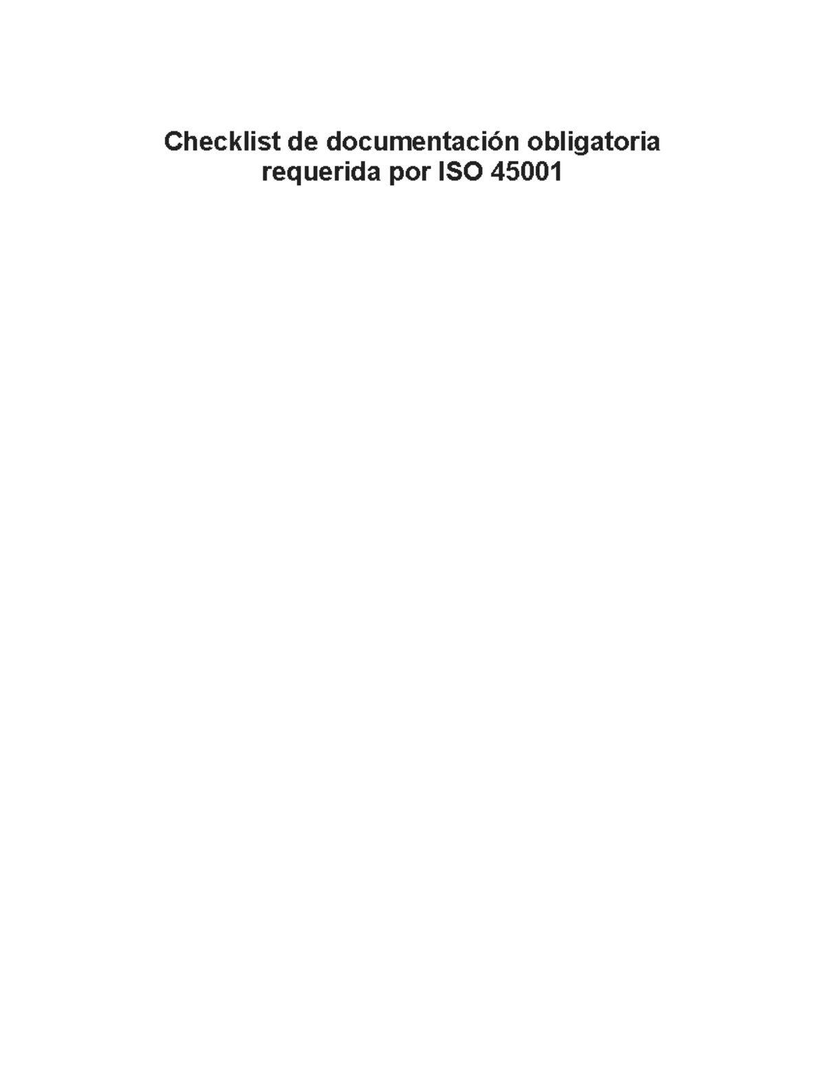 Checklist de documentación obligatoria requerida por ISO 45001 ...