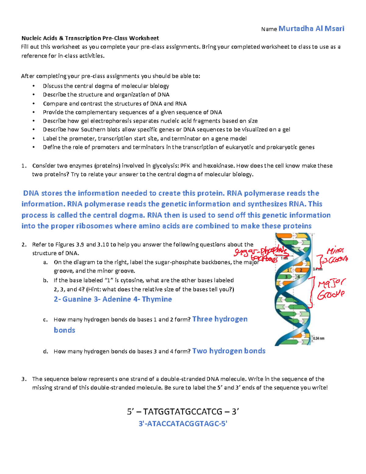 Life Science 7A Week 5a Nucleic Acids and Transcription Reading Guide