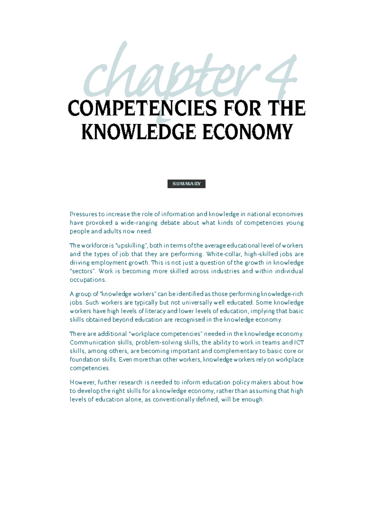 Competencies for the Knowledge Economy COMPETENCIES FOR THE KNOWLEDGE