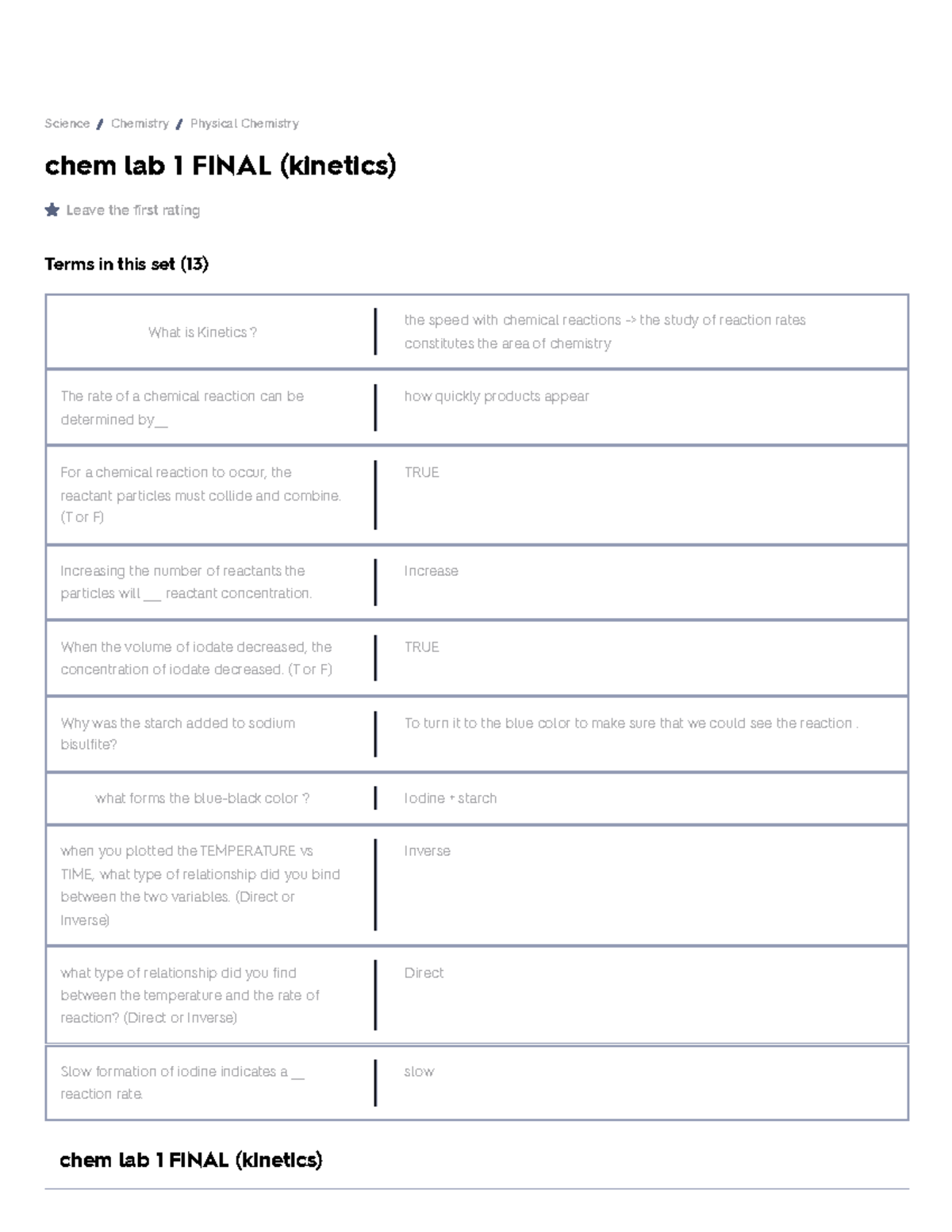 Chem lab 1 Final (kinetics) Flashcards - chem lab 1 FINAL (kinetics ...