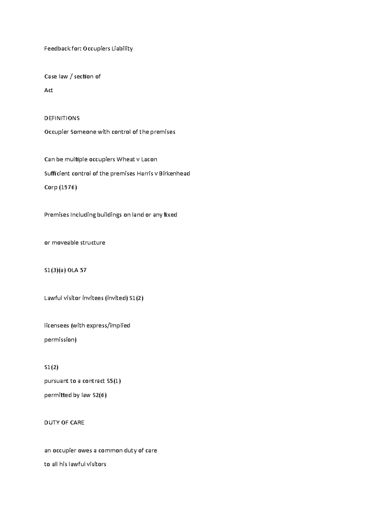 Structure occupiers liability 57 - Feedback for: Occupiers Liability ...