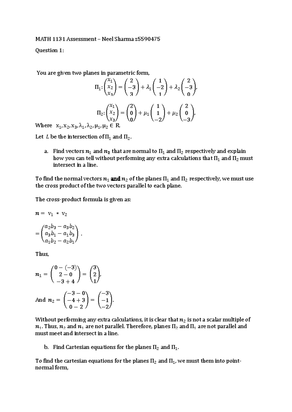 Maths 1131 Assignment - MATH 1131 Assessment – Neel Sharma z Question 1 ...